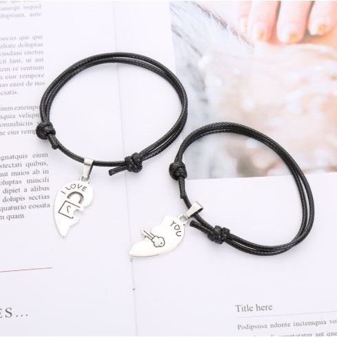 Gelang Couple LOVE PUZZLE PUTIH Kunci Gembok Tali Korea 1,5mm