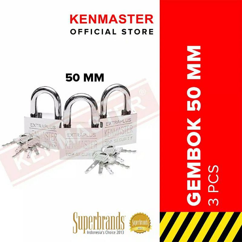 UK.50MM , isi Set 3 PCS . Kenmaster , Gembok , Kunci Gembok , Pendek , Master Key