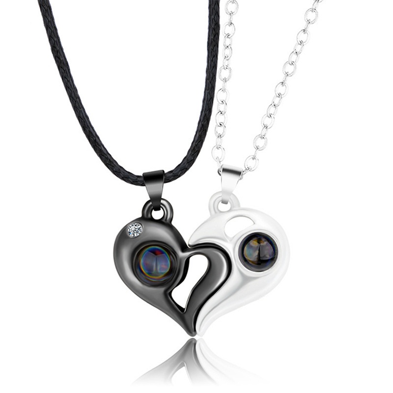 2PCS/Set Couple Necklaces 100 Languages I Love You Lovers Heart Magnetic Pendant Necklace For Women Valentine's Day Jewelry Gift