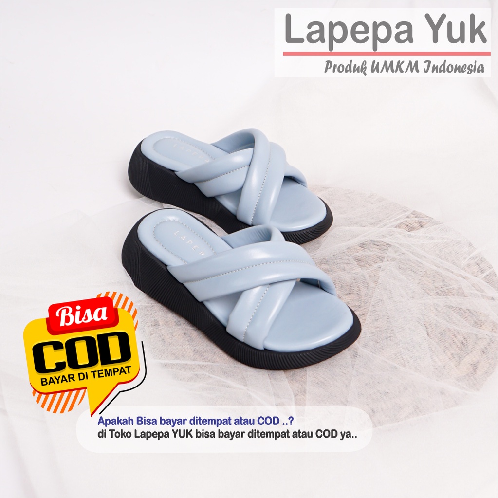 LAPEPA YUK - Sandal Platform Anak Perempuan Usia 2 sampai 10 Tahun NADHIRA KIDS  Sendal Anak cewek Wedges Wanita Empuk Model Silang Warna LIGHT BLUE Biru Soft cewe Slop Usia Umur 3 4 5 6 7 8 9 thn Tahun Premium Ori Original Mall Official Store