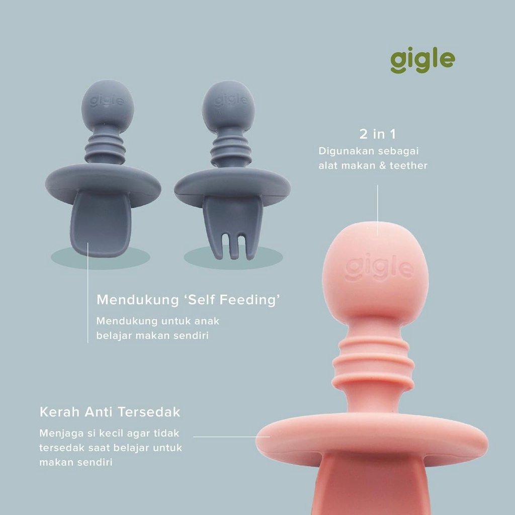 Gigle Anti Chocking Baby Spoon &amp; Fork Sendok Garpu Bayi Anti Tersedak