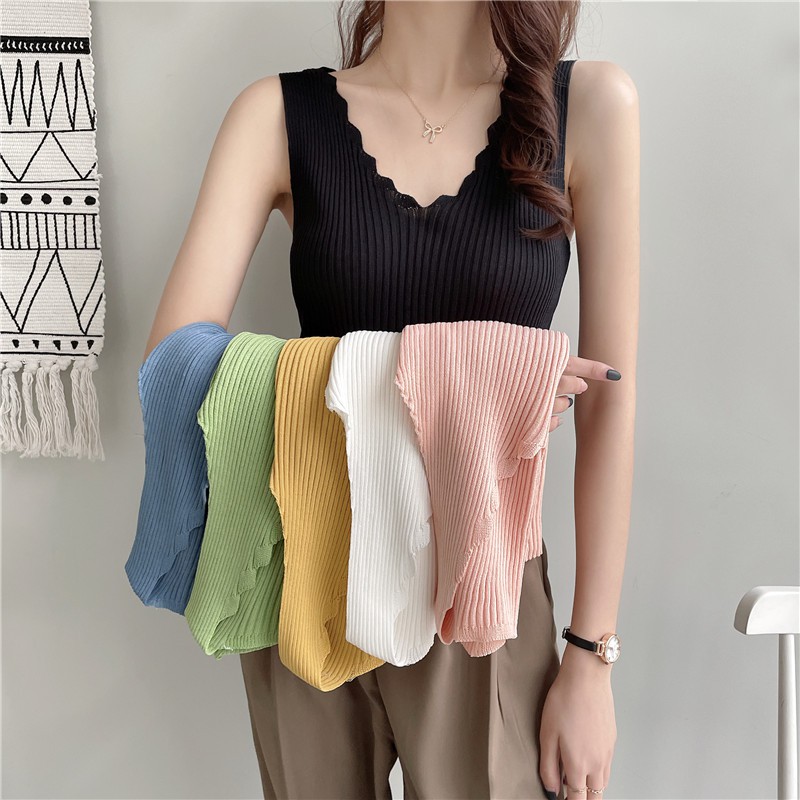 Nicebra Tank Top Wanita Rompi Rajut Tanpa Lengan Model V-Neck Import Gaya Korea 4035