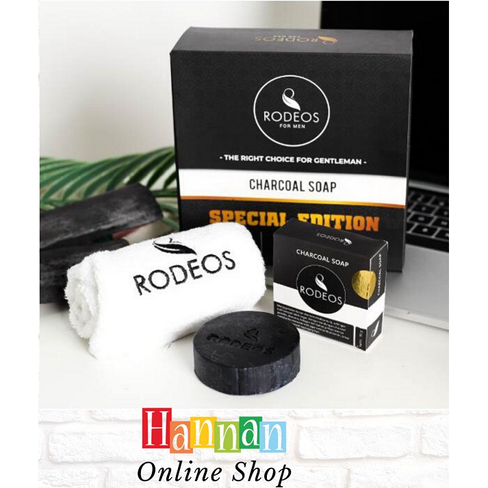 PROMO Sabun Pembersih Muka Pria Rodeos Charcoal Soap For Men Original Gratis Wadah Sabun