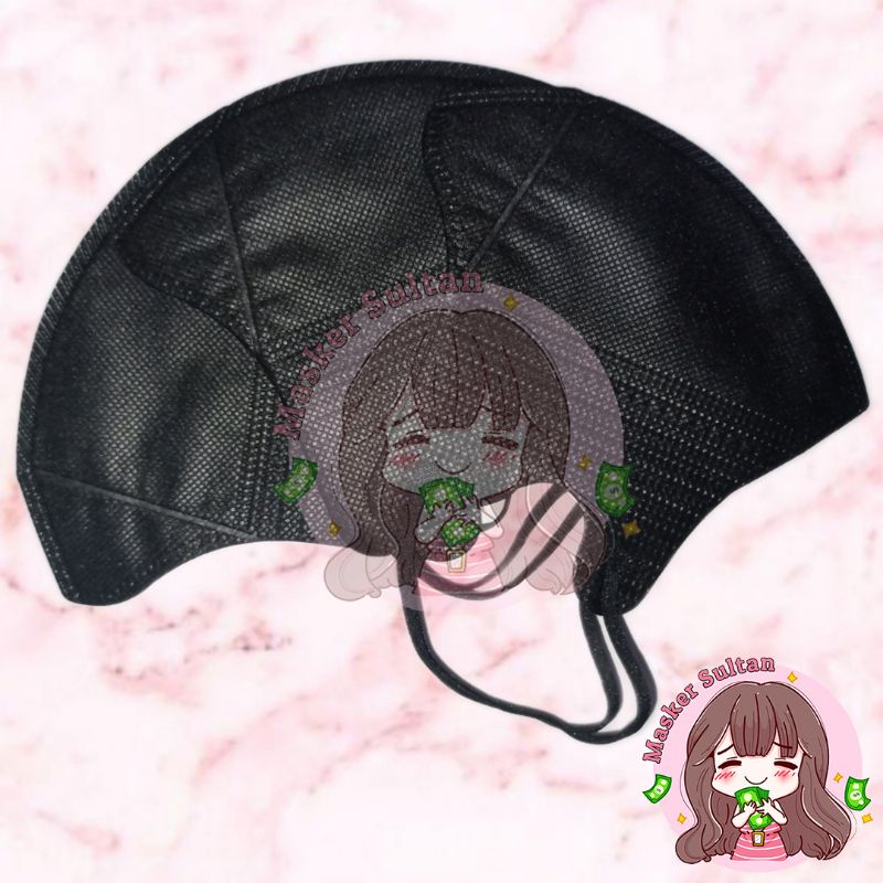 MS - Masker Duckbill Garis Alkindo Hitam Black Ecer Tali Senada