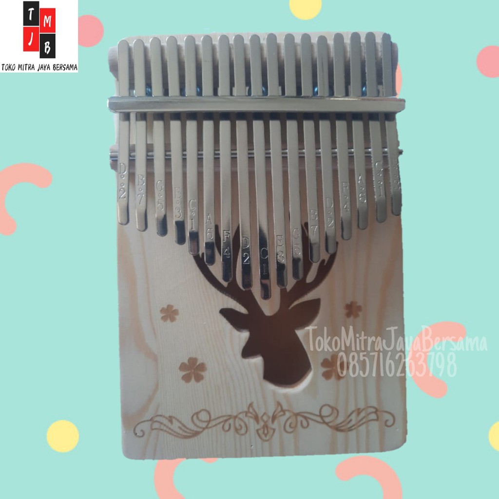 ALAT MUSIK PIANO JARI KALIMBA KAYU MAHOGANI THUMB 17 KEYS MOTIF RUSA DANDELION KUPU-KUPU