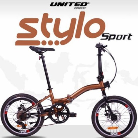 Sepeda Lipat Folding Bike United Stylo DB Sport 16 Inch 6 Speed Disc Brake-Gold black
