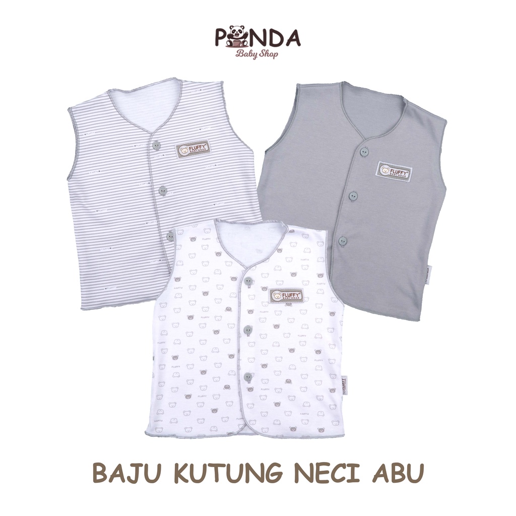Fluffy Baju Kutung Neci Abu (Isi 3) NB - Baju Bayi Fluffy Baby Wear Kutung Newborn Laki Perempuan 0 