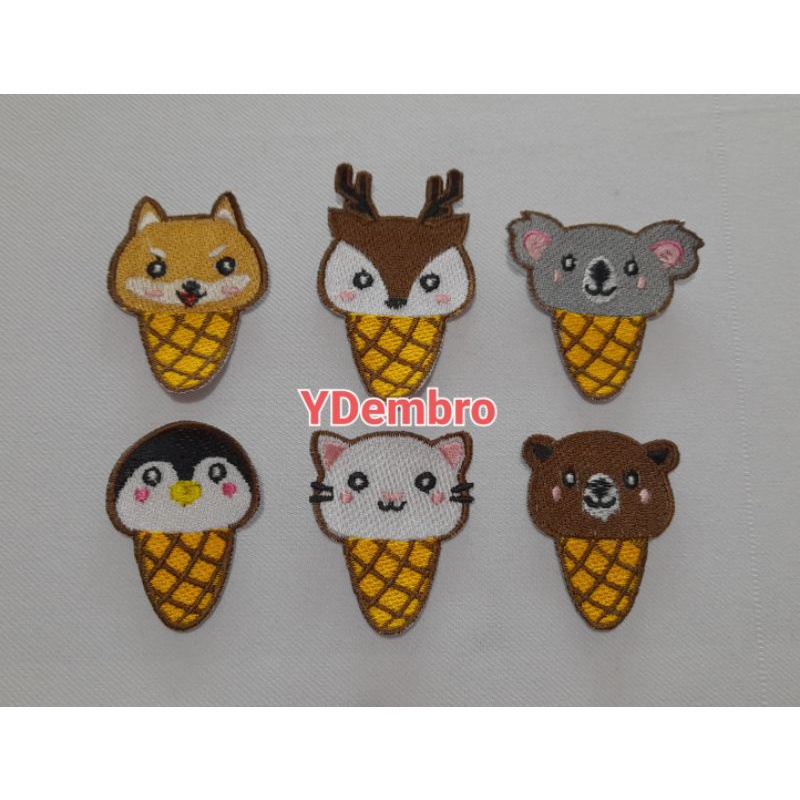 Patch Bordir Es Krim Karakter Binatang Lucu