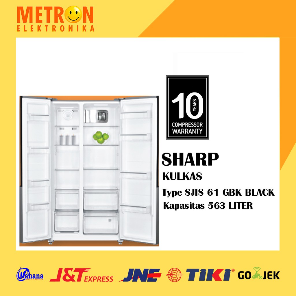 SHARP SJIS 61 GBK BLACK KULKAS SXS 563 LITER  INVERTER / SJIS61GBK