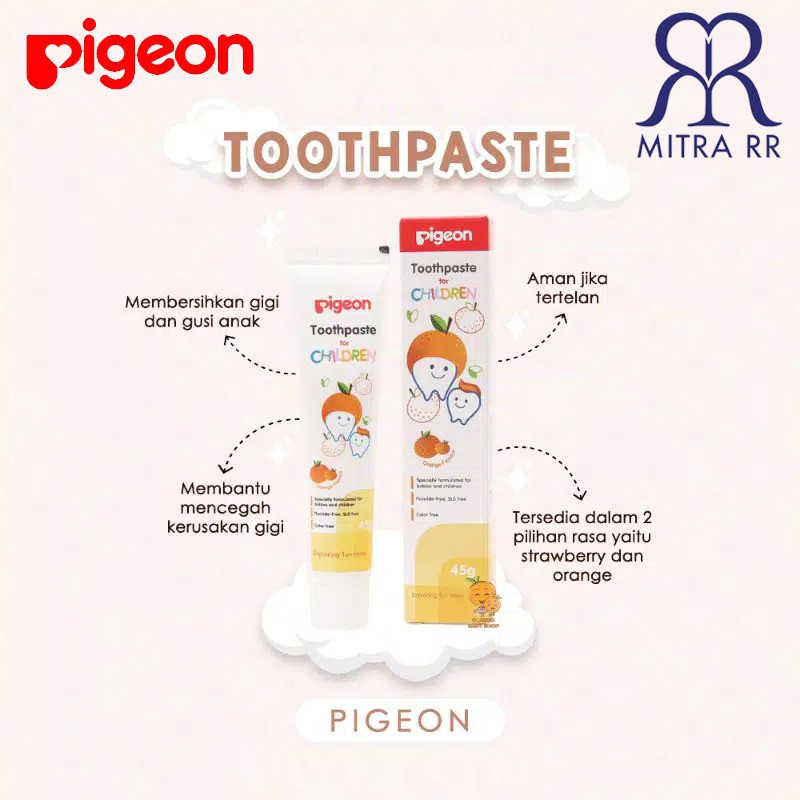 PIGEON Toothpaste Odol Pasta Gigi Bayi Anak Fluoride Free 45gr Orange Strawberry Tooth paste