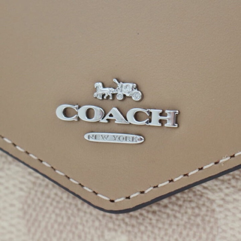 Coach Small Wallet In Signature Canvas Brown Cream