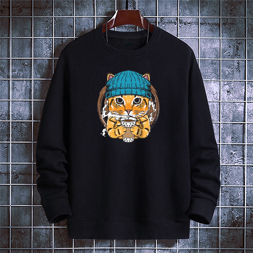 Sweater crewneck pria COFFE CAT sweter cowok cewek distro murah keren