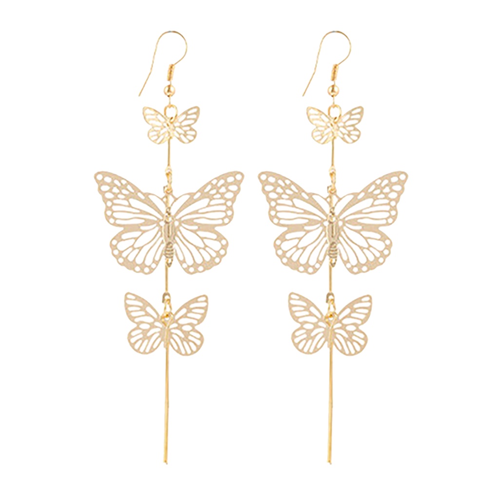 Hu Hu Hu Hu Hu Alat Bantu Pasang Kacamata♡ 1 Pasang Anting Rumbai Panjang Desain Butterfly Bahan Alloy Untuk Anniversary