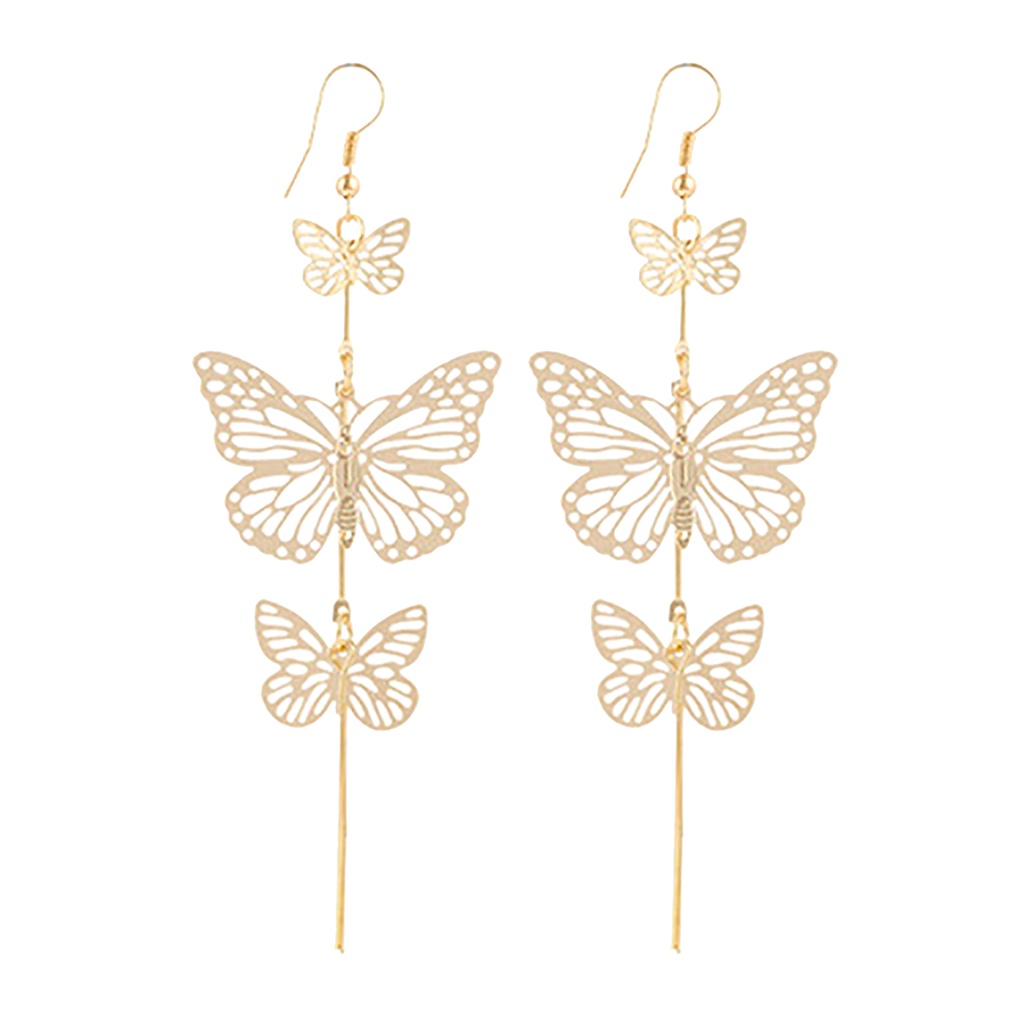 Hu Hu Hu Hu Hu Alat Bantu Pasang Kacamata♡ 1 Pasang Anting Rumbai Panjang Desain Butterfly Bahan Alloy Untuk Anniversary