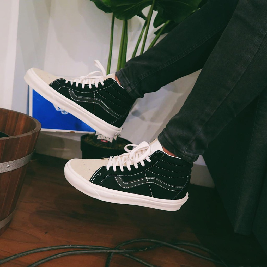 ( BISA COD ) SEPATU VANS SK8 HIGH FOG BLACK MARSMALLOW