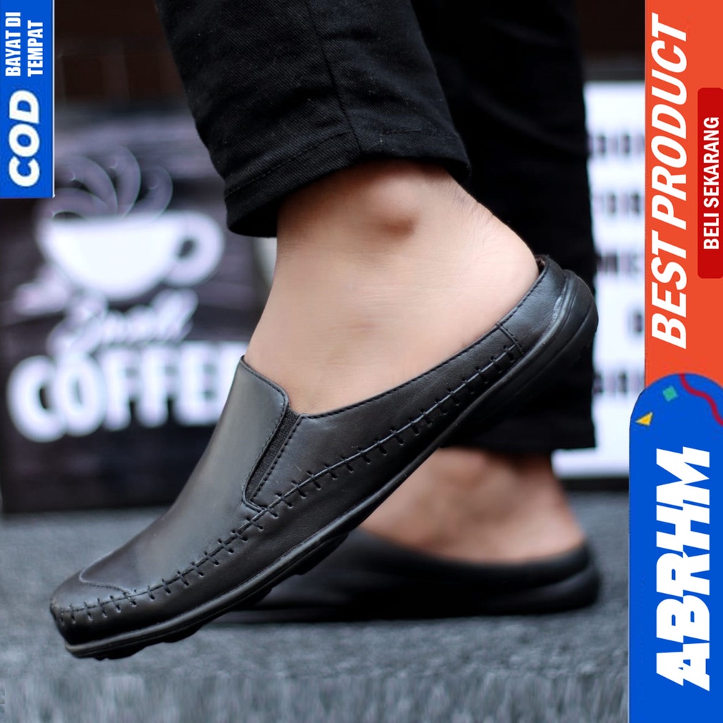 Abrhm Celvin - Sepatu Sandal Pria Kulit Asli Bustong Hitam