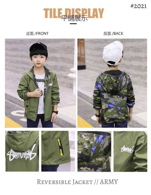 AS Jaket anak laki laki reversible motif army