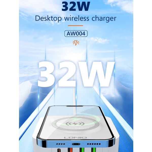 LDNIO AW004 - 32W Desktop Wireless Charger - 4 USB Support PD QC 3.0 - Charger Universal 4 USB Port dan Wireless Charger