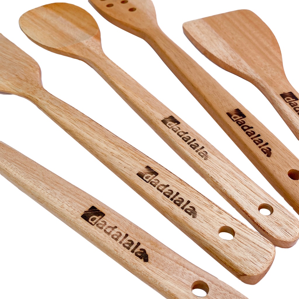 DADALALA Sodet Kayu Set (Isi 5) Bahan Kayu Mahoni Anti Lengket Panjang 35 Cm - Isi Spatula Kayu, Solet, Sendok Sayur, Centong Nasi