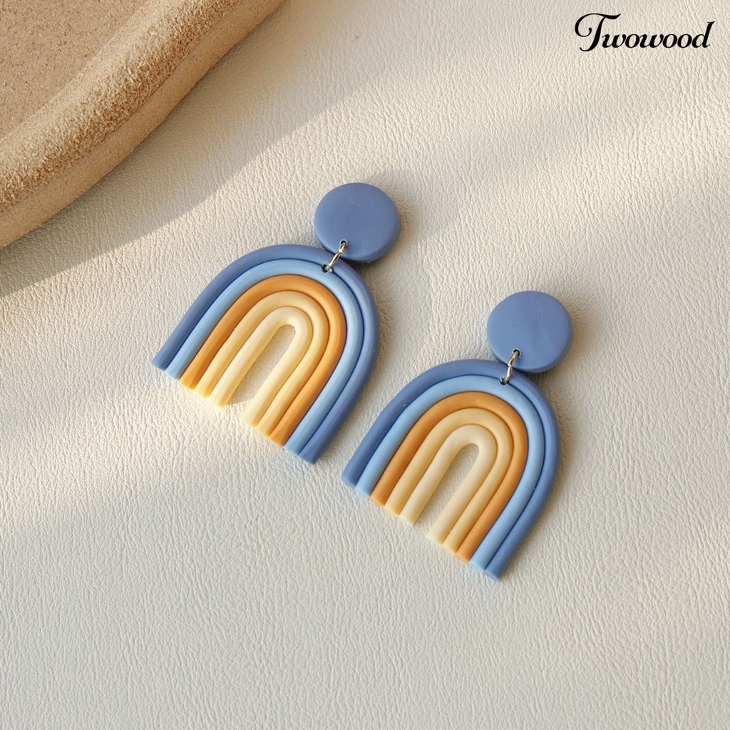 Twowood 1 Pair Drop Earrings Geometric U Shape Colorful Polymer Clay All Match Bohemian Stud Earrings for Dating