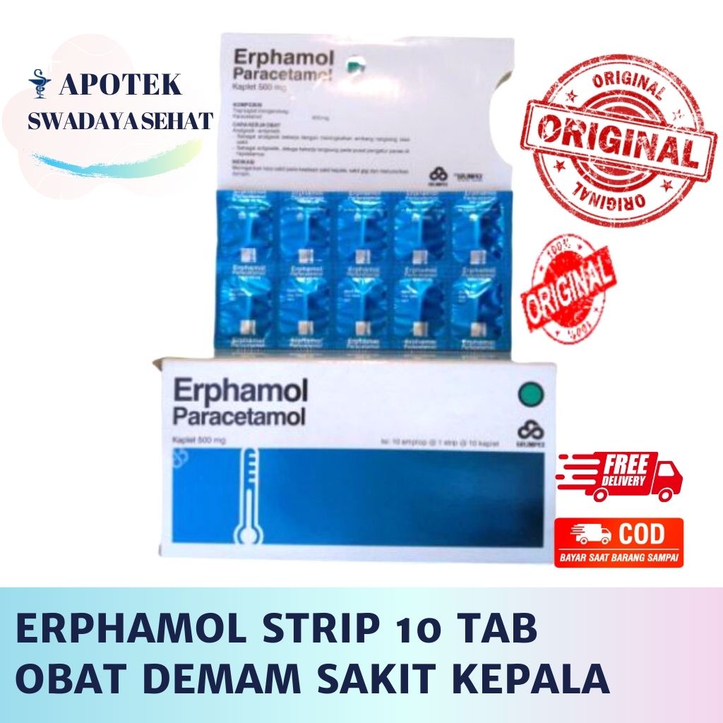 ERPHAMOL STRIP 10 Tablet - Paracetamol 500 Mg Obat Demam Sakit Kepala Parasetamol