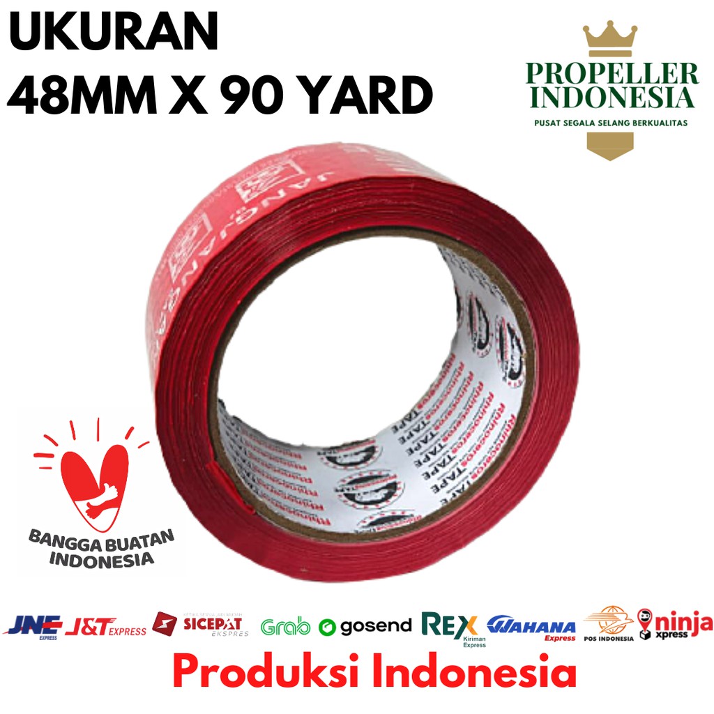 Lakban Fragile Merah RHINOCEROS Tape Selotip Isolasi 48MMx90YARD 2inci