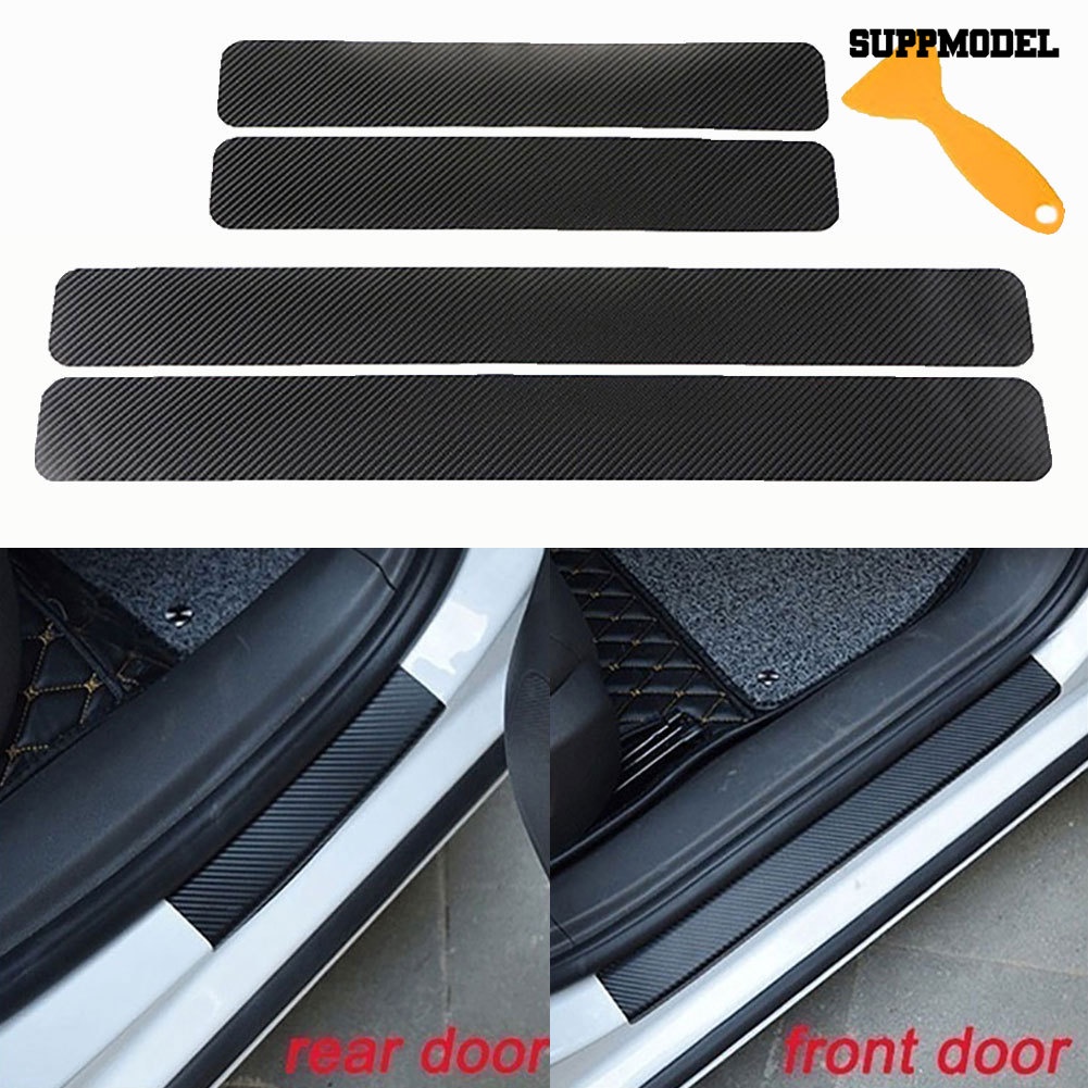 4pcs Stiker Pelindung Pintu Mobil 4D Bahan Carbon Fiber Anti Gores