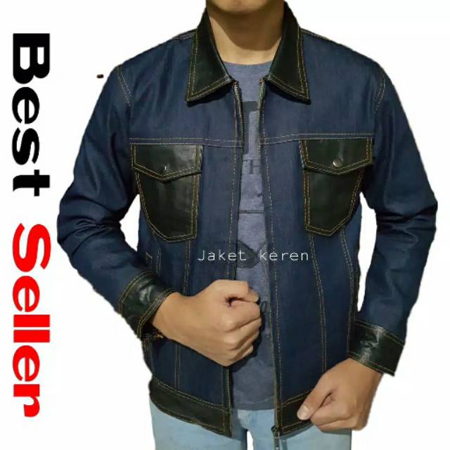 Jaket pria Levis jeans kombinasi kulit asli distro jaket motor Bikers murah model terbaru keren