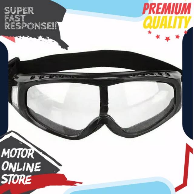 Kacamata helm retro bogo sepeda motor bikers touring racing black hitam putih bening pria wanita