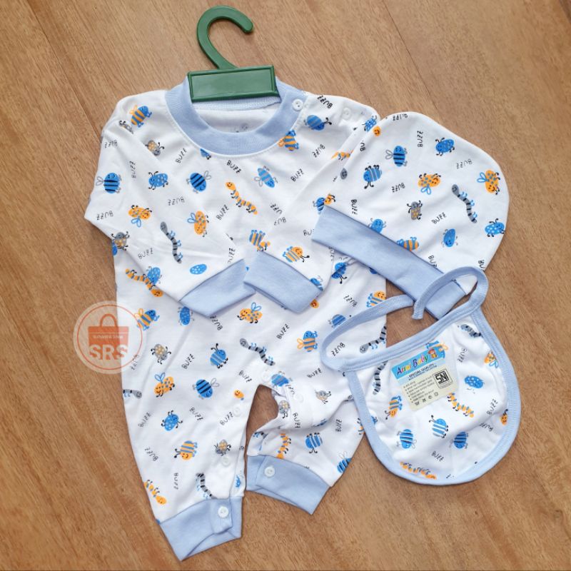 Set Jumper + Topi + Celemek Bayi MG SNI 0-9 Bulan Anti Alergi Baju Kodok Bayi Newborn SLEEPSUIT SET