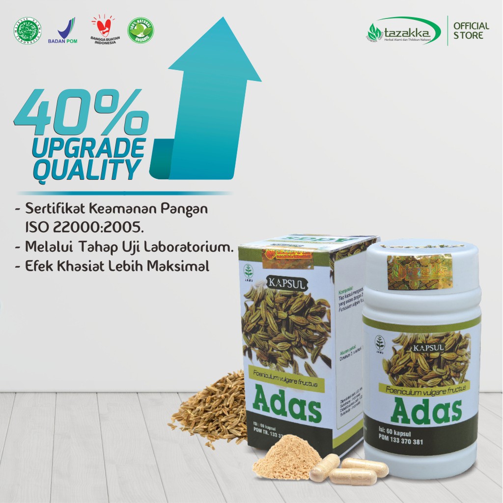 Obat Herbal Anemia | Obat Herbal Perut Kembung | Obat Herbal ADAS Tazakka isi 60 Kapsul HALAL BPOM