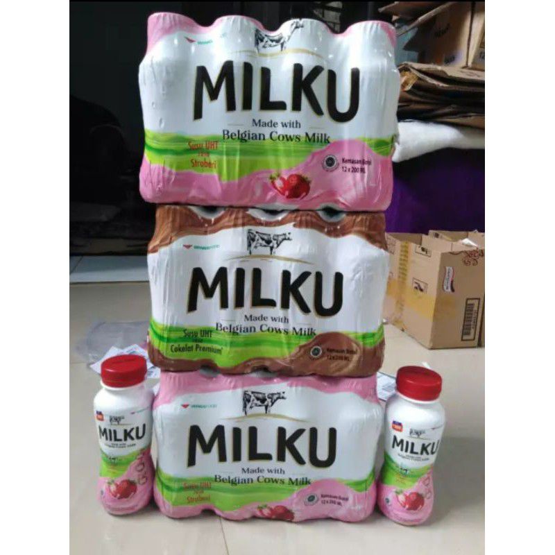 

susu milku 200ml 1 botol uht coklat stroberi