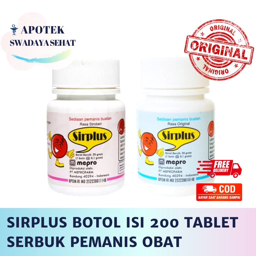 SIRPLUS BOTOL Isi 200 Tablet Pemanis Rasa Strawberry Original Serbuk Manis Untuk Obat