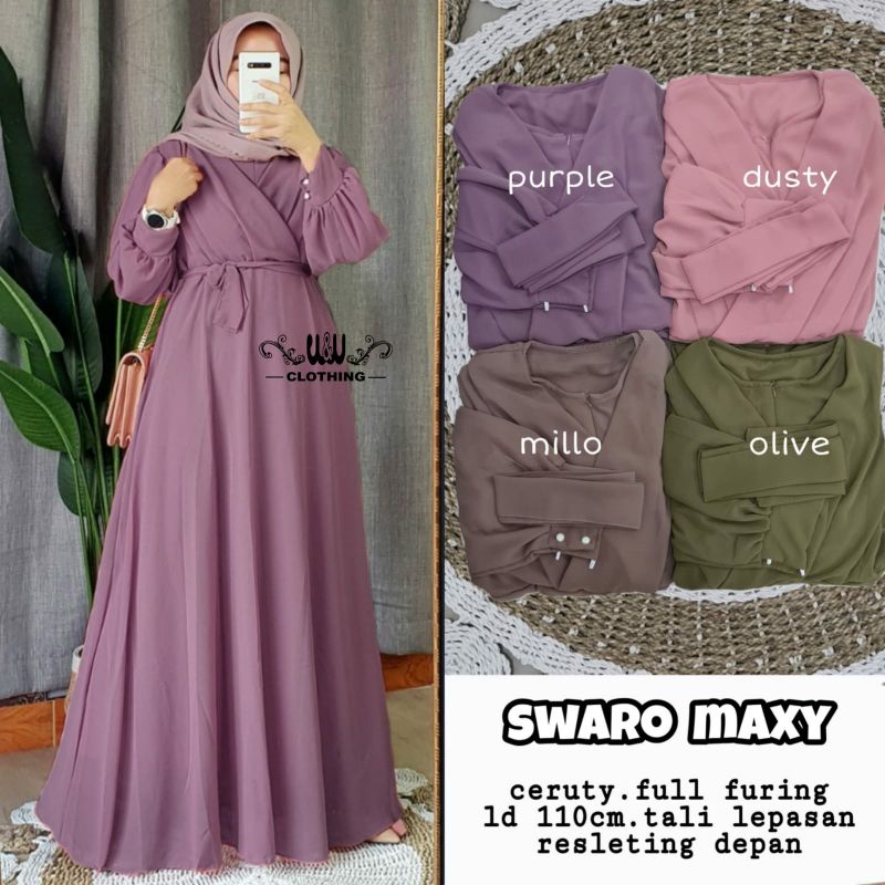 Baju gamis lebaran wanita busui bahan ceruty swaro maxy dress ori w&amp;w