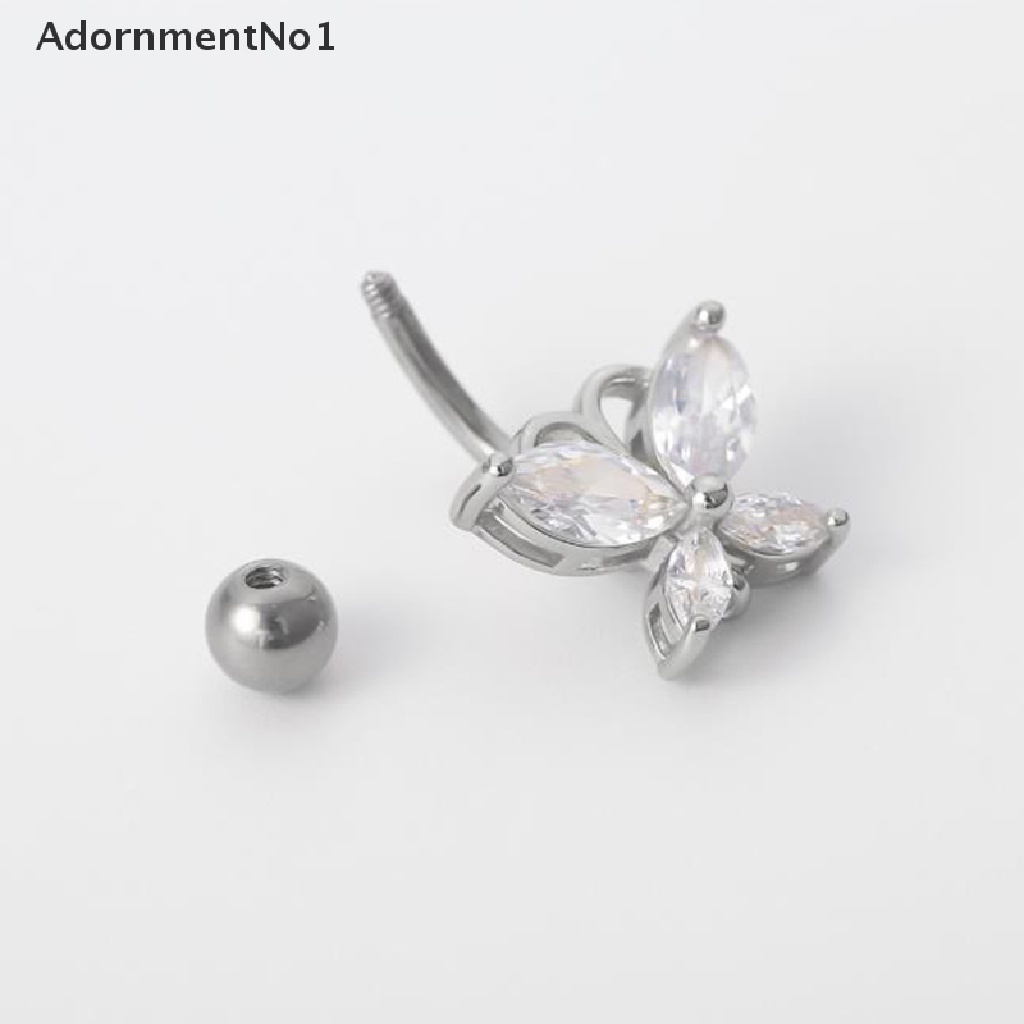 (AdornmentNo1) Cincin Tindik Perut / Pusar Stainless Steel Bentuk Kupu-Kupu Hias Kristal Untuk Wanita