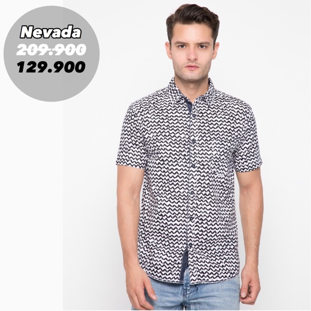 Kemeja Pendek Pria Nevada Hitam Putih