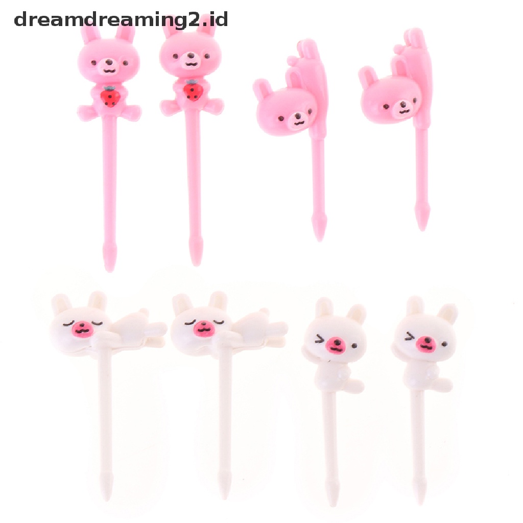 (LIKE) 8pcs Tusuk Gigi / Buah / Snack / Dessert Mini Bentuk Kartun Beruang Lucu
