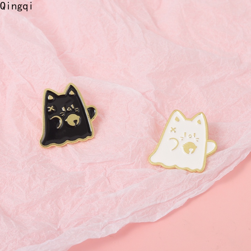 Bros Pin Enamel Bentuk Kartun Kucing Hitam Putih Untuk Hadiah Anak