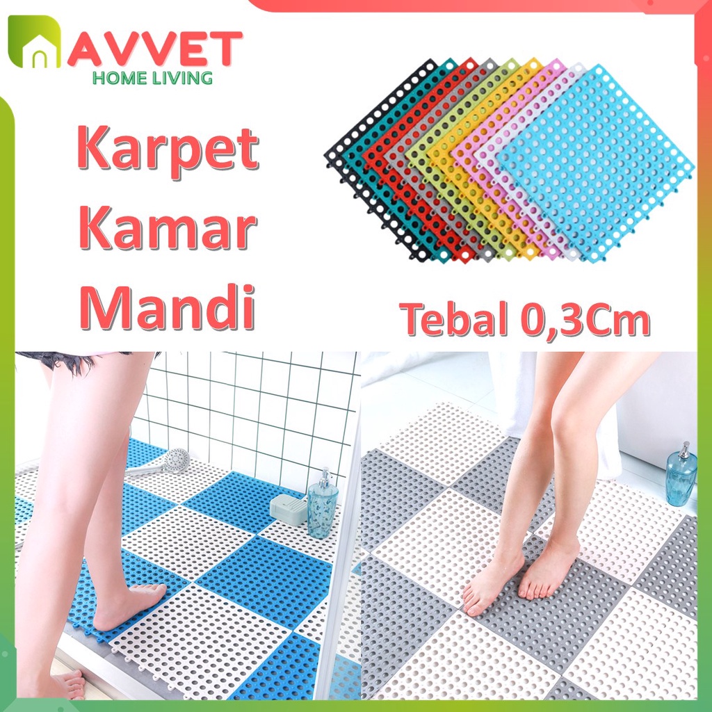 AVVET Karpet Kamar Mandi Anti Slip Polkadot Keset Anti Licin Dapur Mat Non-Slip 30x30 Cm Tebal Murah