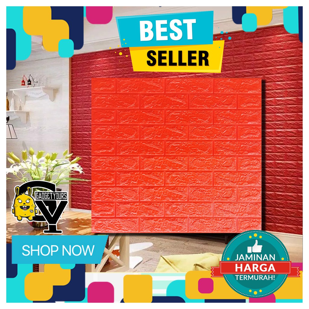 Sticker wallpaper dinding 3d foam Motif Batik Model rumah konsep industrial minimalis modern-BATA MERAH