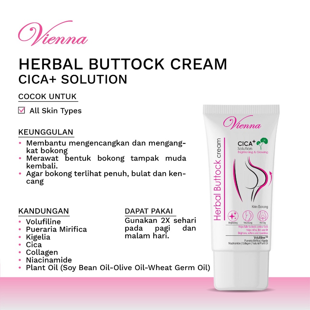 PEMBESAR BOKONG WANITA PERMANEN VIENNA HERBAL BUTTOCK 80ML CREAM CICA+ SOLUTION KRIM BOKONG PERAWATAN TUBUH