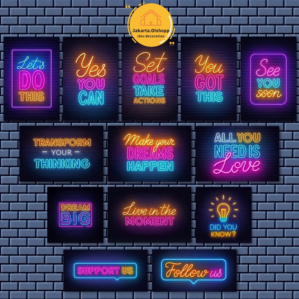 Poster Kayu NEON Quotes/Poster AESTHETIC NEON/pajangan dinding typography/ WallDecor/Hiasan dinding 