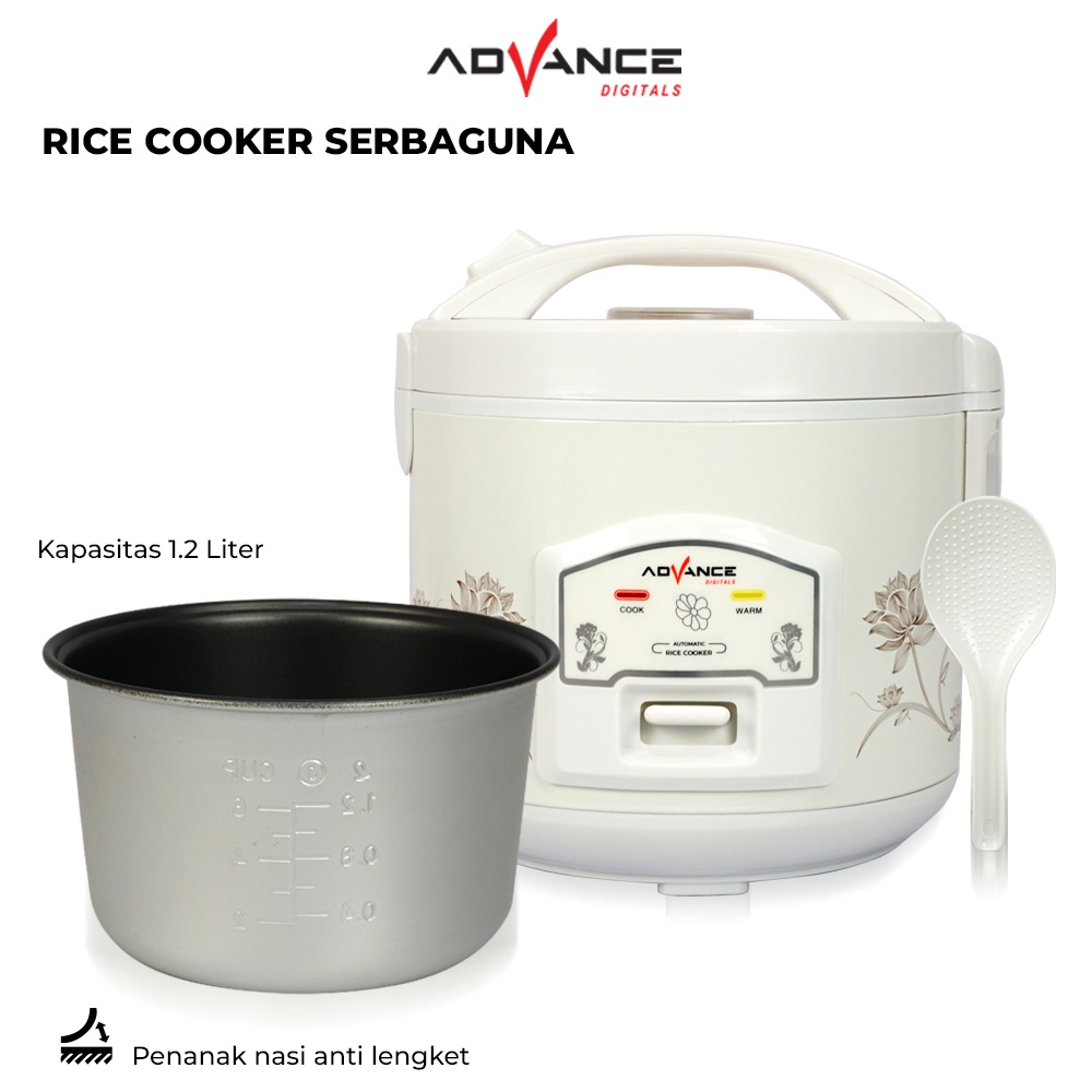 Advance Digitals A-12 Rice Cooker Penanak Nasi Serbaguna 1.2L 3 in 1 Magic Com Garansi Resmi 1 Tahun