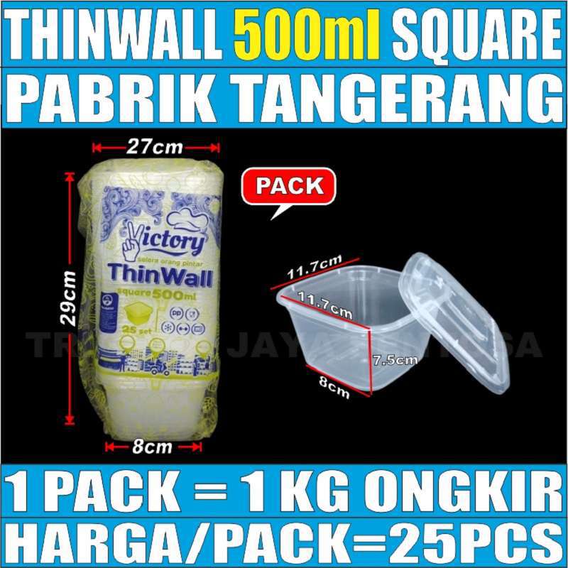 Thinwall Square SQ 500ml Food Container Box Tempat Kotak Makan Plastik Murah