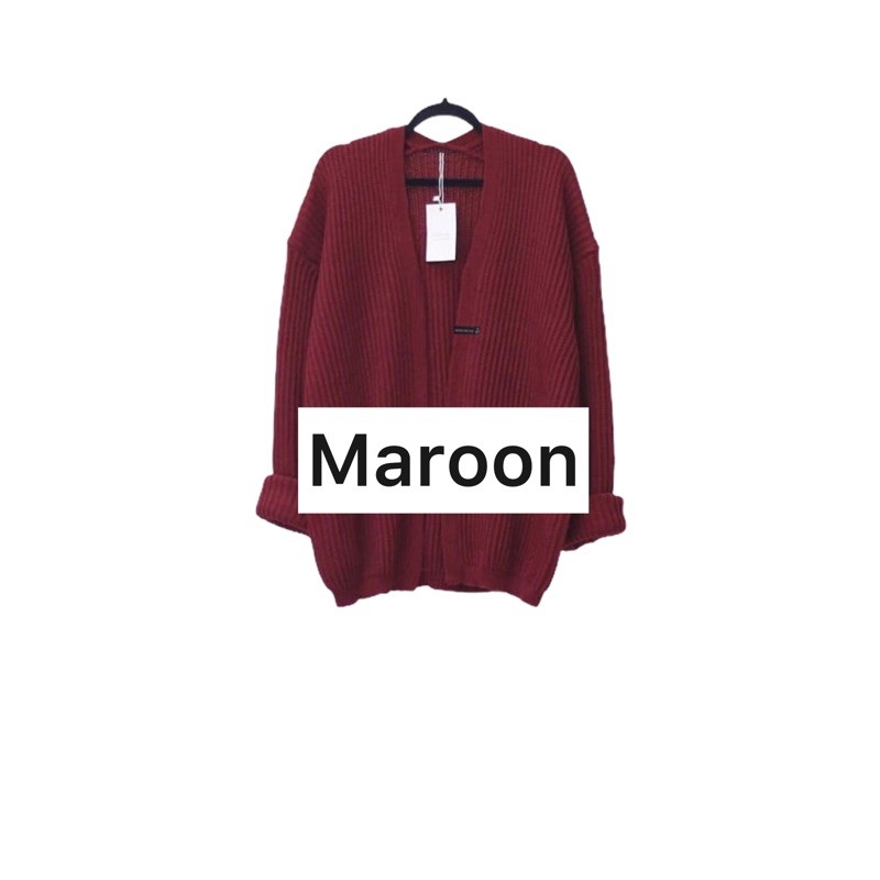 KARDIGAN RAJUT WANITA OVERSIZED / LOOCY POCKET CARDIE OVERSIZED PREMIUM-Maroon