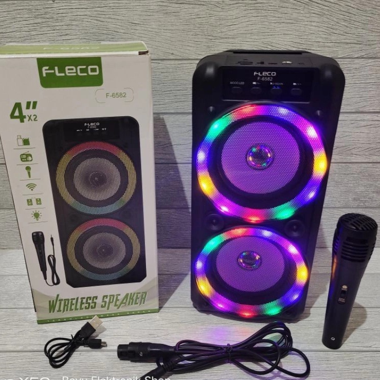 COD SPEAKER BLUETOOTH PROTABLE KARAOKE FLECO F-6582 LED PLUS MIC KARAOKE X-BASS//SPEAKER SALON AKTIF FLECO F-6582//SPEAKER KARAOKE