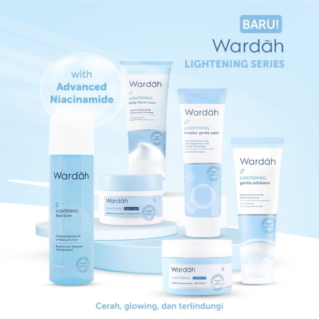 Wardah Lightening Series Day Night Cream / Whip Facial Foam / Gentle Wash Exfoliator Kosmetik