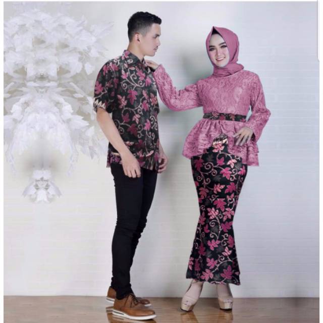 CP Bella Paya Set Pakaian Couple Kebaya Brukat Batik Duyung Setelan Couple Pesta Kekinian