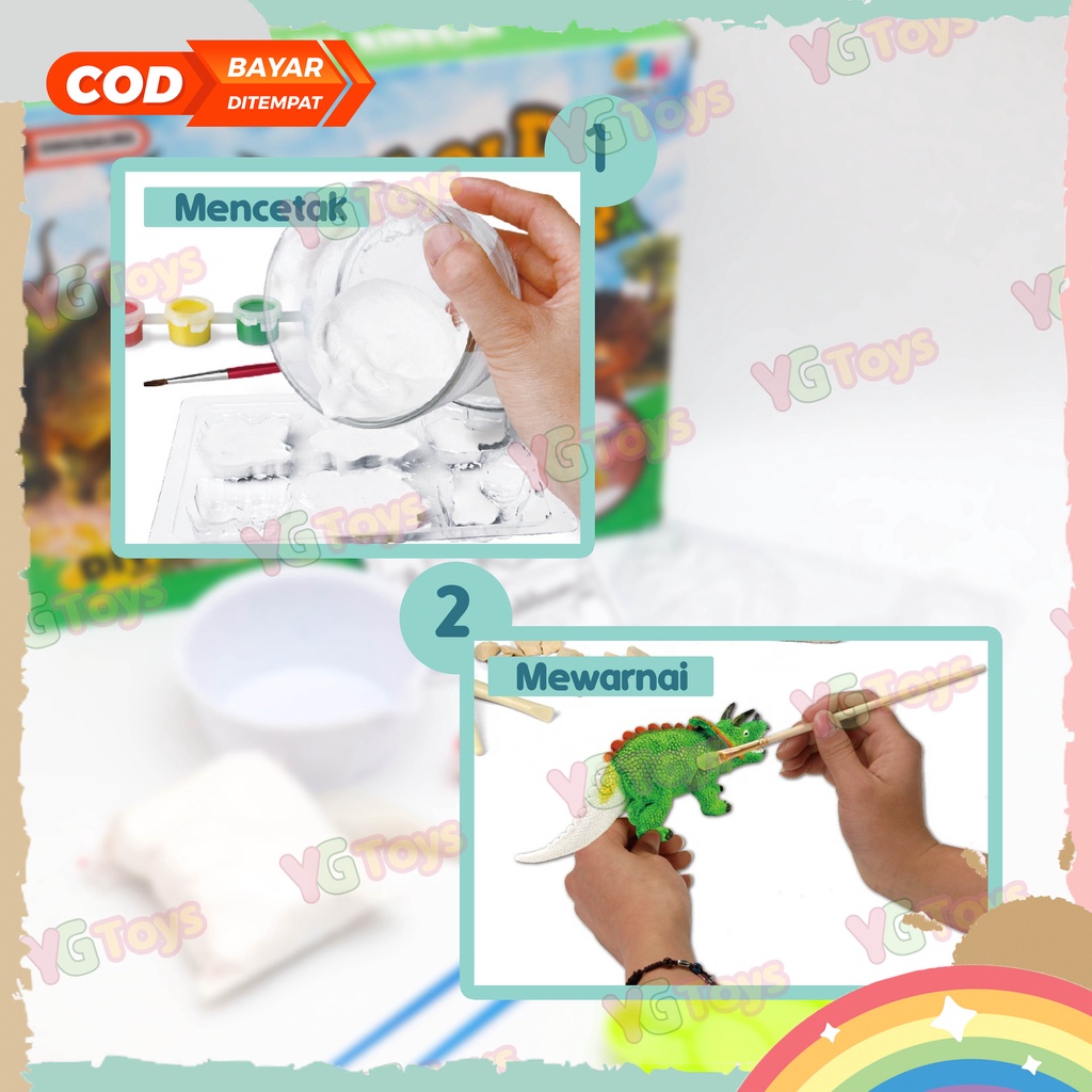 YGtoys Dino Mold Mainan Dinosaurus Dino DIY Painting Kit Set Melukis Mewarnai Patung Gypsum Anak Laki Laki Perempuan Edukatif