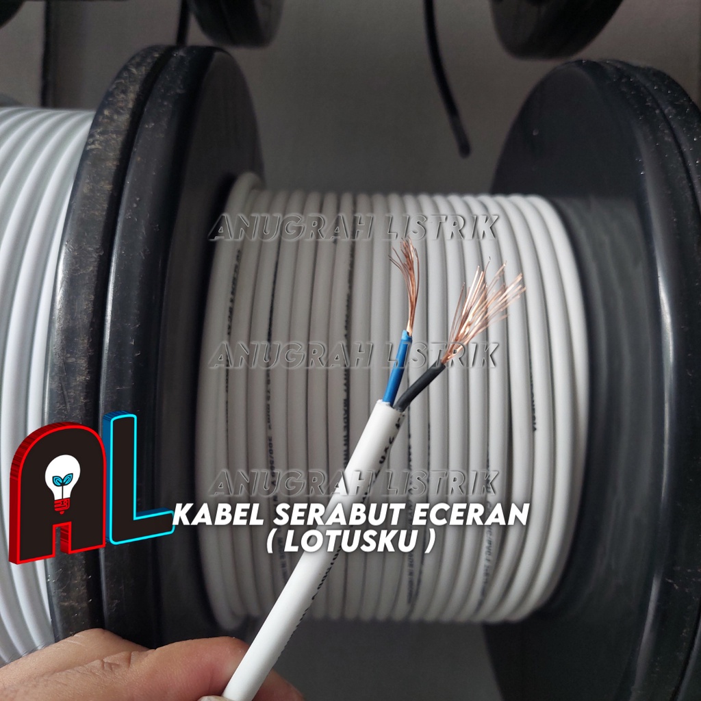 LOTUSku Kabel Listrik Serabut 2x075 PUTIH Meteran Eceran 1 Meter 2x0,75 NYMHY